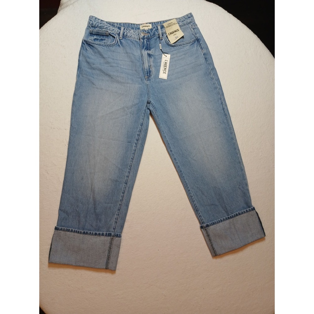 L'AGENCE Leighton Ultra High Rise Cuff Stovepipe Jeans Cristo Blue 32 NWT $305
